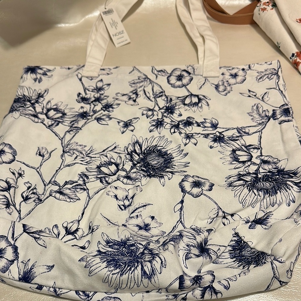 Chico's Blue and White Artistic Tote Bag